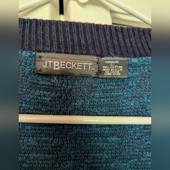 Vintage JT Beckett Blue/green Sweater Cardigan Large - Picture 3 of 10